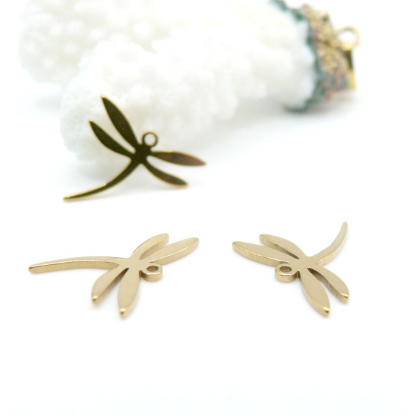 Pendentifs Libellule 15 mm – Acier Inoxydable 304 Doré à l’or fin 18K PVD