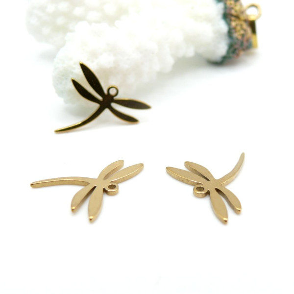 Pendentifs Libellule 15 mm – Acier Inoxydable 304 Doré à l’or fin 18K PVD