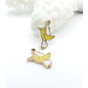 Pendentif Oiseau 13 mm – Résine Émaillée & Acier Inoxydable Doré à l’Or Fin 18K