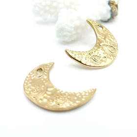 Pendentif Lune avec Amulette 28 mm – Acier Inoxydable 304 Doré à l'or fin 18K