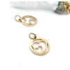 Pendentifs avec anneau, Double Coeur dans cercle 12mm – Acier Inoxydable 304 Doré à l'or fin 18K, IONIQUE