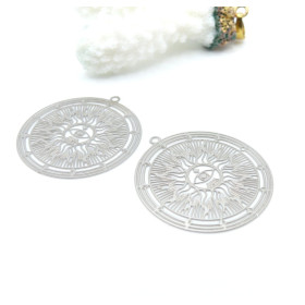 Pendentifs Estampes Soleil & Œil de Protection 30 mm – Acier Inoxydable Argenté