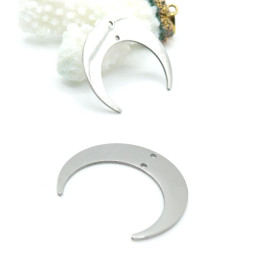 Pendentifs, Connecteurs Corne de Buffle, Lune 26mm, Acier Inoxydable Argenté