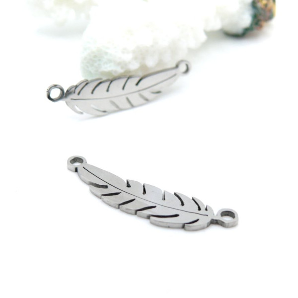 Pendentifs Connecteur Feuille 26mm – Acier Inoxydable 304 Argenté
