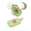 Pendentif Rectangle Cœur Ex Voto 27.5 mm – Résine Émaillée & Laiton Doré