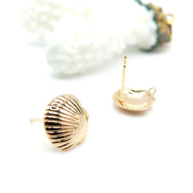 Boucles d’Oreilles Puce Coquillage avec Anneau d’Attache 11mm, Laiton Doré à l'or fin 18K