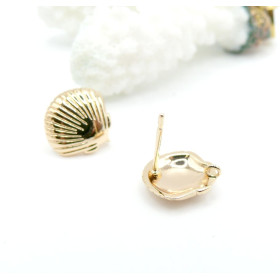 Boucles d’Oreilles Puce Coquillage avec Anneau d’Attache 11mm, Laiton Doré à l'or fin 18K