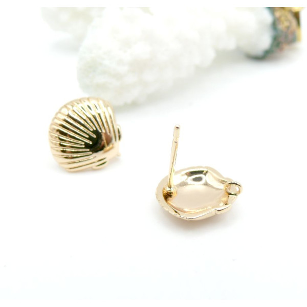 Boucles d’Oreilles Puce Coquillage avec Anneau d’Attache 11mm, Laiton Doré à l'or fin 18K