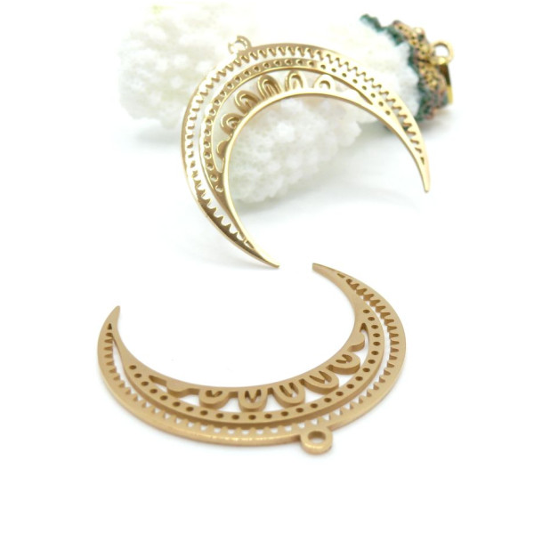 Pendentif Lune Galaxie Croissant 34mm – Acier Inoxydable Doré