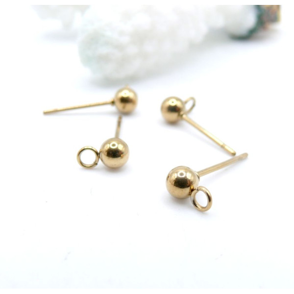 Puces Bille 4mm avec attache – Acier Inoxydable 316 Doré 18K, placage IONIQUE