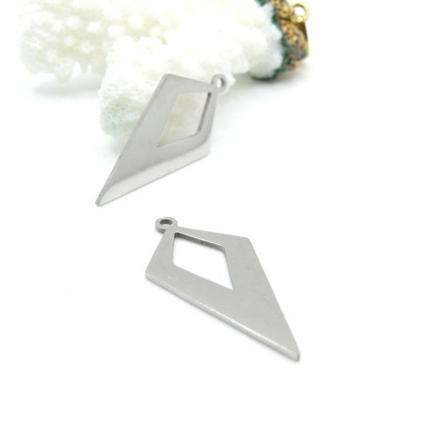 Pendentifs Géométrique Losange 30mm – Acier Inoxydable Argenté