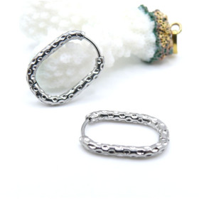 Créoles Ovales Texturées 22 × 16 mm, Épaisseur 2.5 mm – Acier Inoxydable 304 Argenté