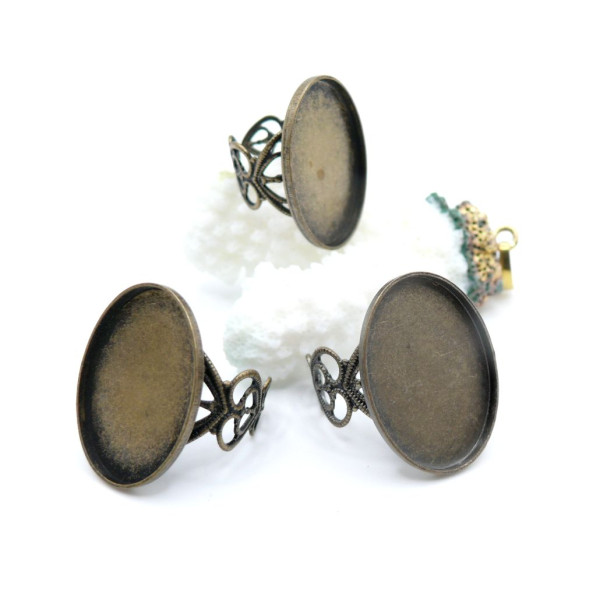 Supports de Bague Dentelle Cœur 18x25mm BR – Support Cabochon 18x25mm