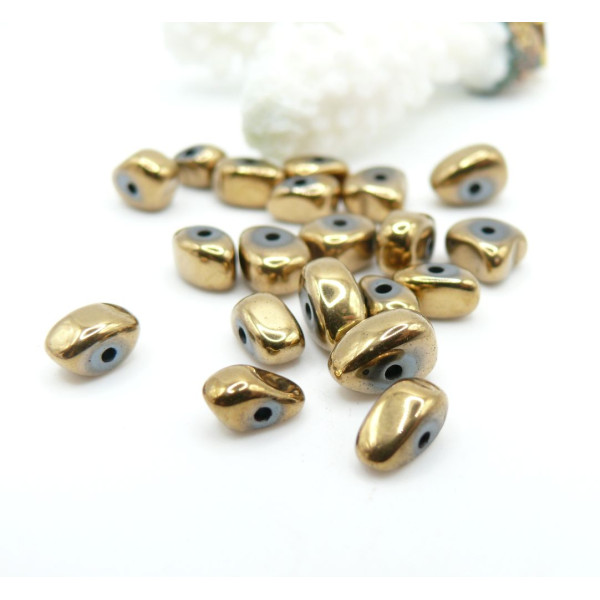 Perles Hématite forme Galet 5 par 10mm, métallisé Doré