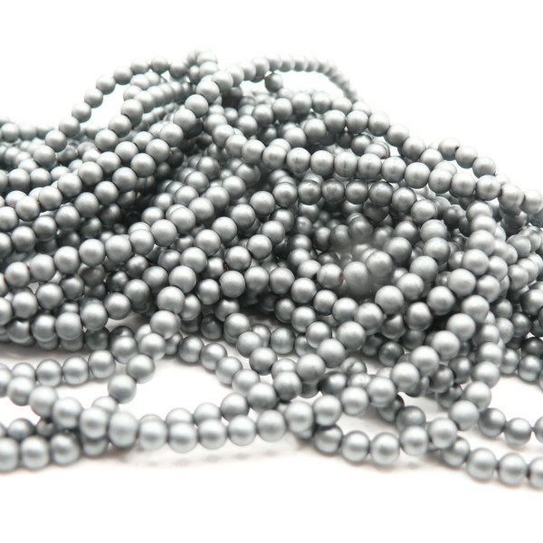 Perles Hématite forme Ronde 4mm, Gris Anthracite Mate