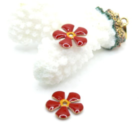 Perles intercalaires Fleur style vintage 13 mm – Résine Émaillée ROUGE