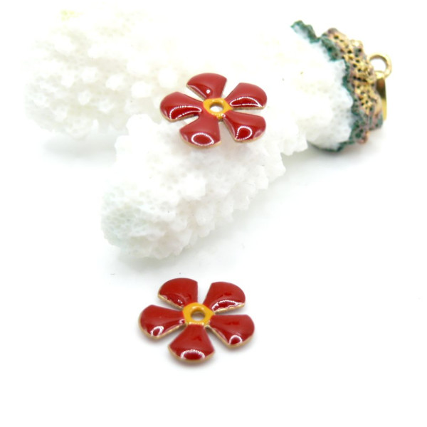 Perles intercalaires Fleur style vintage 13 mm – Résine Émaillée ROUGE
