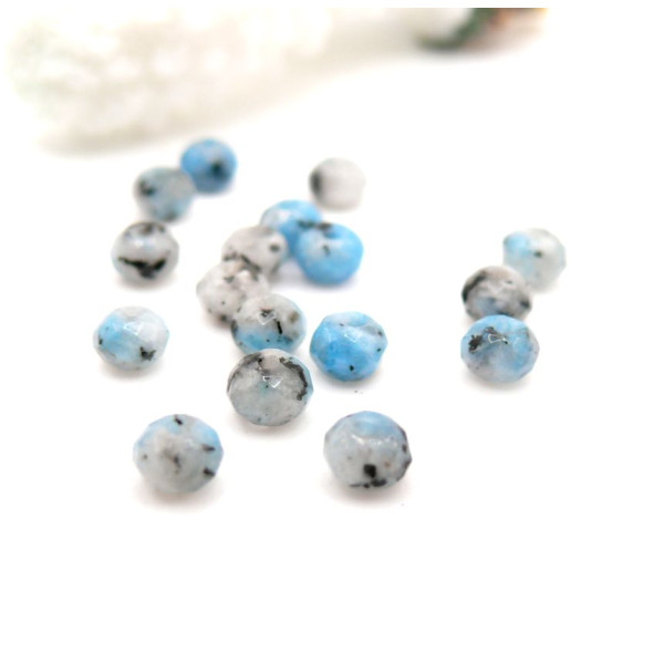 Perles rondelles facettées 4 par 2 mm,  Jaspe Sésame  Bleu