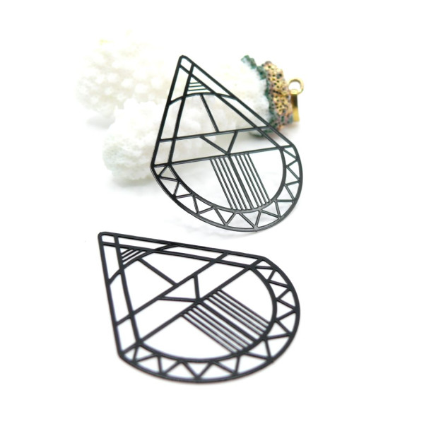 Estampes Pendentifs Goutte Art déco 44mm Métal Noir