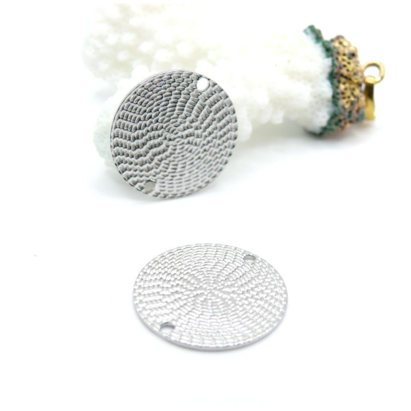 Pendentifs Connecteur Cercle Texturé 20 mm – Acier Inoxydable 304  Argenté