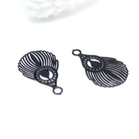 Pendentifs estampes petites plumes de Paon  17 mm – Acier inoxydable, NOIR