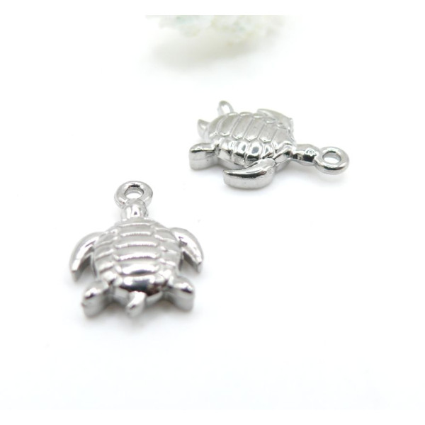 Pendentif Tortue 3D 16 mm – Acier Inoxydable 304 Argenté