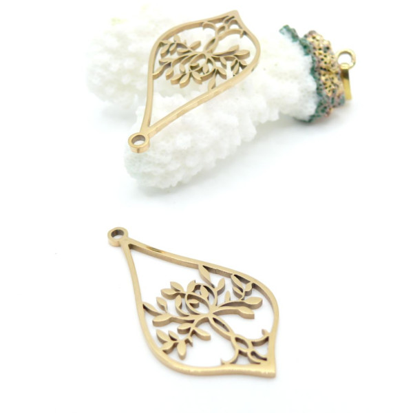 Pendentif Géométriques avec Arbre 39.5 mm – Acier Inoxydable Doré à l'or fin 18K, IONIQUE