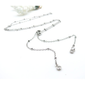 Collier réglable 60 cm maille Satellite 2mm – Acier Inoxydable 304 Argenté et Strass