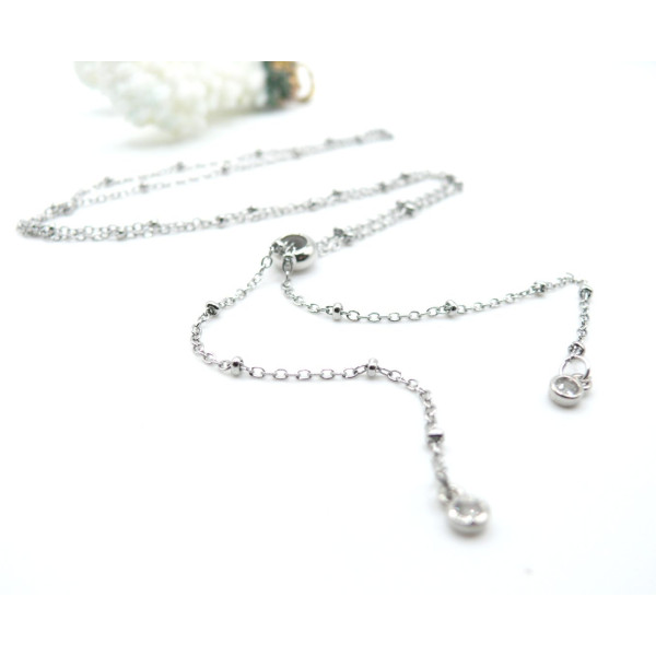 Collier réglable 60 cm maille Satellite 2mm – Acier Inoxydable 304 Argenté et Strass