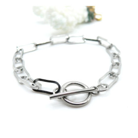 Bracelet  20.5cm maille Ovale rectangle 14mm et T Toggle  – Acier Inoxydable 304 Argenté
