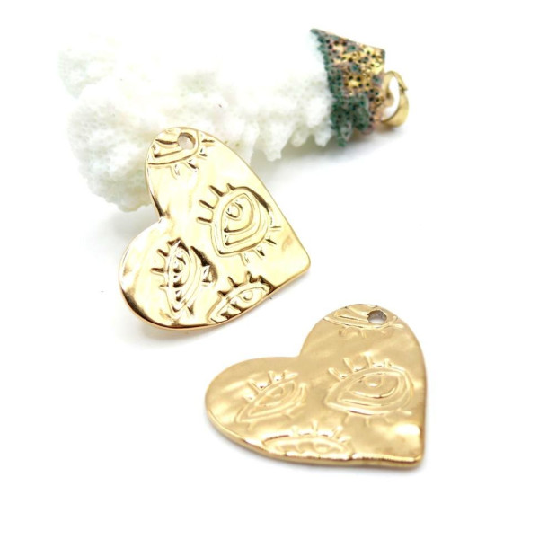 Pendentif Lune avec Amulette 28 mm – Acier Inoxydable 304 Doré à l'or fin 18K