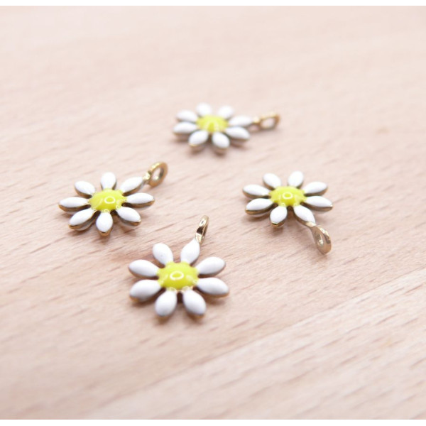 Pendentifs Fleurs résine émaillée 10 mm – Acier Inoxydable 304 Doré, Placage IONIQUE