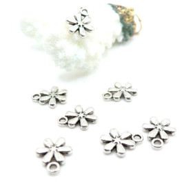 Pendentifs Breloques Fleur & Étoile Biface Métal Argent Antique