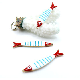 Pendentifs Poisson allongés 40 x 8 mm, en résine émaillée Acier Inox 304 - Doré