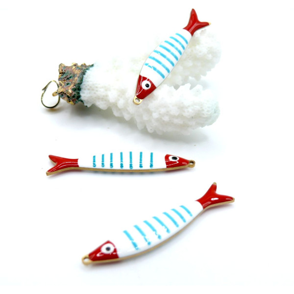 Pendentifs Poisson allongés 40 x 8 mm, en résine émaillée Acier Inox 304 - Doré