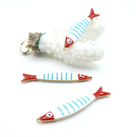 Pendentifs Poisson allongés 40 x 8 mm, en résine émaillée Acier Inox 304 - Doré