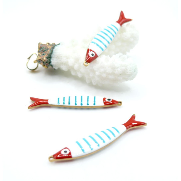 Pendentifs Poisson allongés 40 x 8 mm, en résine émaillée Acier Inox 304 - Doré