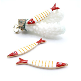 Pendentifs Poisson allongés 40 x 8 mm, en résine émaillée Acier Inox 304 - Doré