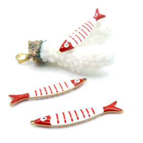 Pendentifs Poisson allongés 40 x 8 mm, en résine émaillée Acier Inox 304 - Doré