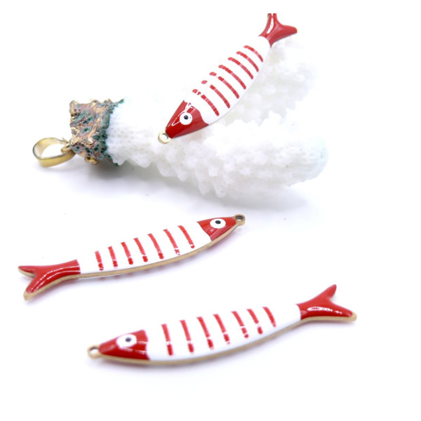 Pendentifs Poisson allongés 40 x 8 mm, en résine émaillée Acier Inox 304 - Doré