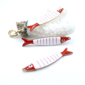 Pendentifs Poisson allongés 40 x 8 mm, en résine émaillée Acier Inox 304 - Doré