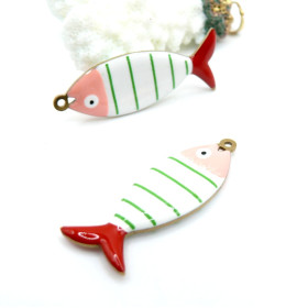 Pendentif Poisson 40 par 14mm – Résine Émaillée  Acier Inoxydable 304 Doré