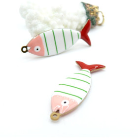 Pendentif Poisson 40 par 14mm – Résine Émaillée Rose Acier Inoxydable 304 Doré
