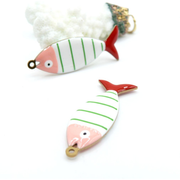 Pendentif Poisson 40 par 14mm – Résine Émaillée Rose Acier Inoxydable 304 Doré