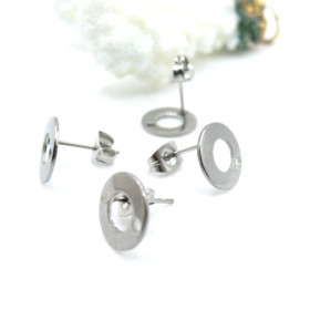 Boucles d’Oreilles Puces Cercle 10 mm avec Trou et Embouts – Acier Inoxydable 304 Argenté