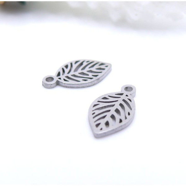 Pendentifs Petite Feuille 12 mm – Acier Inoxydable 304 Argenté
