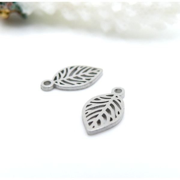 Pendentifs Petite Feuille 12 mm – Acier Inoxydable 304 Argenté
