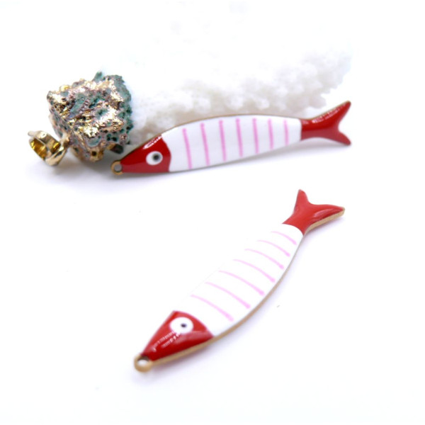 Pendentifs Poisson allongés 40 x 8 mm, en résine émaillée Acier Inox 304 - Doré