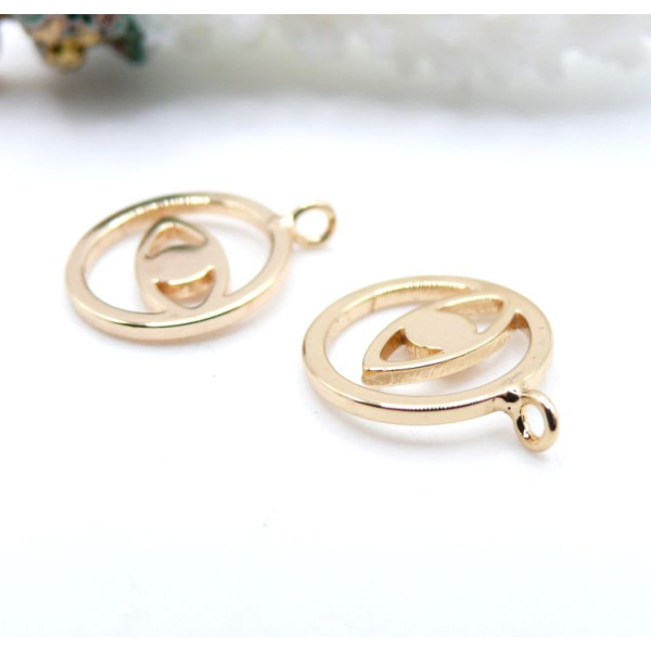 Pendentifs avec Anneau Transversal Amulette Œil de Protection 15 mm – Acier Inoxydable 304 Doré à l’Or Fin 18K Ionique