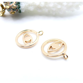 Pendentifs avec Anneau Transversal Amulette Œil de Protection 15 mm – Acier Inoxydable 304 Doré à l’Or Fin 18K Ionique